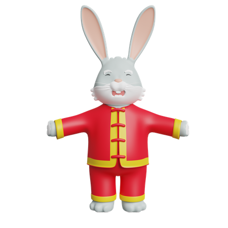 Chinese Bunny Giving Standing Pose 3D Illustration