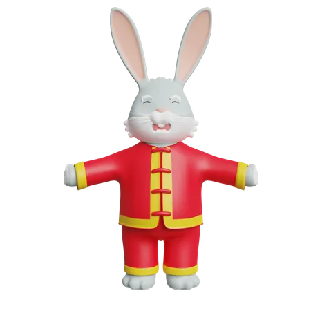 Chinese Bunny Giving Standing Pose 3D Illustration