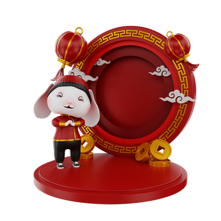 Chinese Bunny On Podium  3D Icon