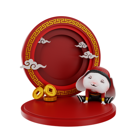 Chinese Bunny On Podium  3D Icon