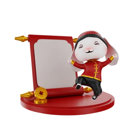 Chinese Bunny On Podium  3D Illustration