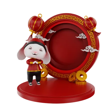 Chinese Bunny On Podium 3D Illustration