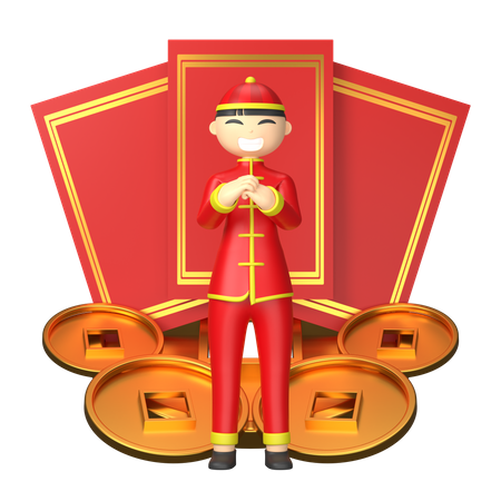 Chinese character with red cards  3D Illustration