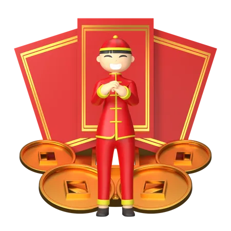 Chinese character with red cards  3D Illustration