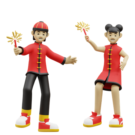 Chinese Children Are Enjoying Chinese New Year  3D Icon