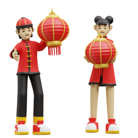 Chinese Children Are Lighting Up Red Lantern  3D Illustration