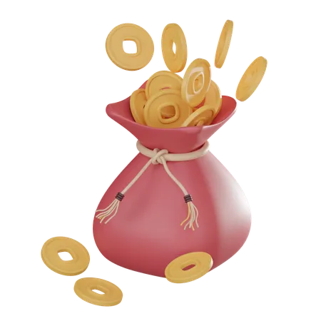 Celebrate The Lunar New Year With Our 3 D Icon Featuring A Traditional Red Pouch And Symbolic Gold Coins Ideal For Festive Designs 3 D Reender Illustration 3D Icon