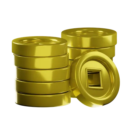 3 D Chinese New Year Gold Coin Icon Isolated On Transparent Background 3 D Illustration 3D Icon