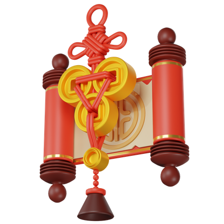 Chinese coins and scroll  3D Icon