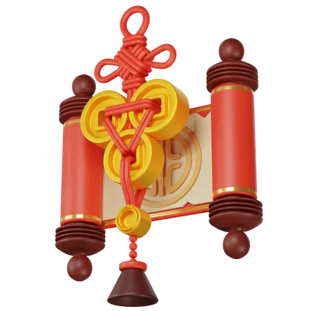 Chinese New Year Coins And Scroll 3D Icon