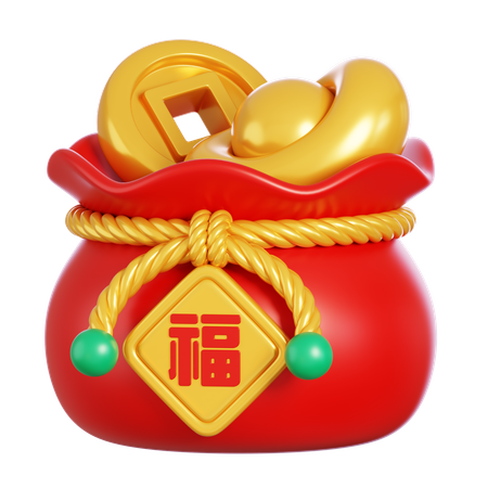 中国のコイン袋  3D Icon