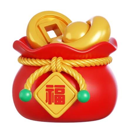 中国のコイン袋  3D Icon