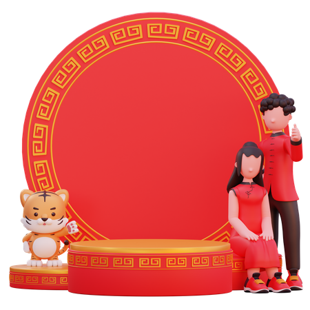 Chinese couple exited for new year  3D Illustration