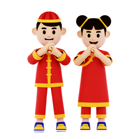 Chinese Couple Greetings  3D Illustration