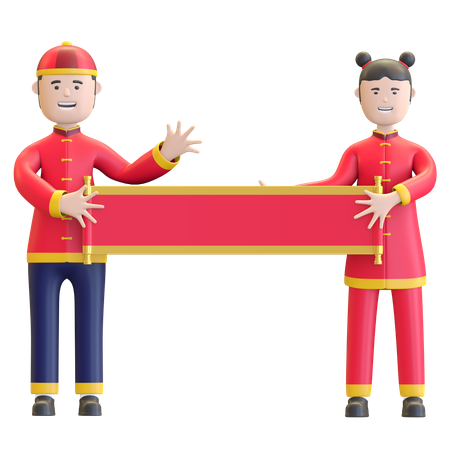 Chinese Couple with new year book  3D Icon