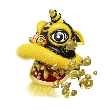 Chinese Dragon With Gold Ingots  3D Illustration