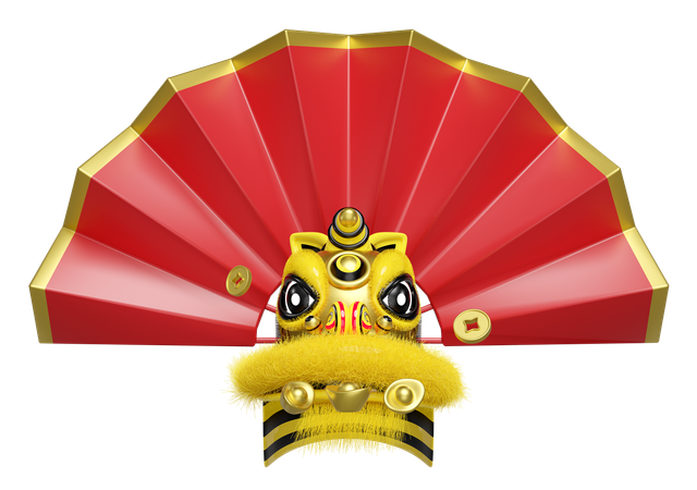 Chinese Dragon With Hand Fan  3D Illustration