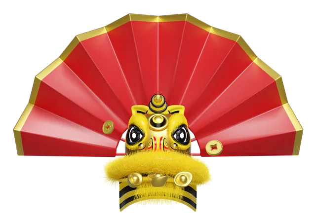 Chinese Dragon With Hand Fan  3D Illustration