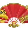 Chinese Dragon With Hand Fan And Gold Ingot