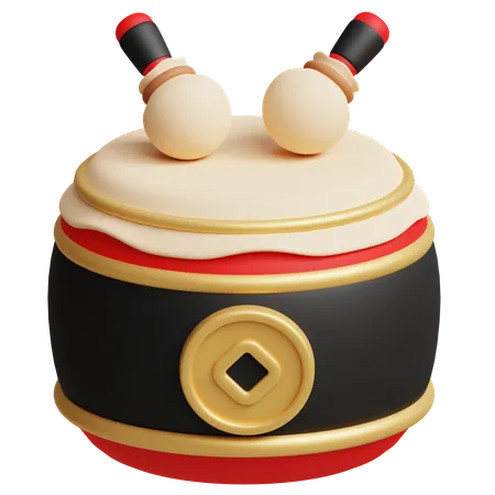 This 3 D Icon Of A Traditional Chinese Drum With Drumsticks Is Ideal For Projects Related To Music Cultural Festivities And Chinese New Year Celebrations 3D Icon