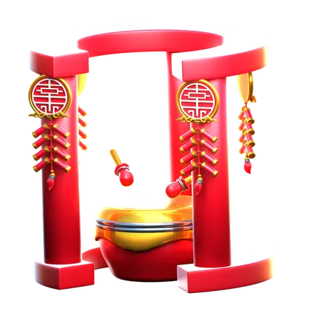 Chinese Drum With Firecrackers  3D Icon