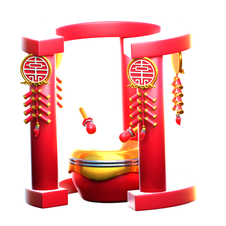 Chinese Drum With Firecrackers  3D Icon