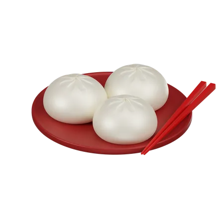 A 3 D Icon Depicting A Plate Of Traditional Chinese Dumplings Accompanied By A Pair Of Red Chopsticks A Staple In Asian Cuisine 3D Icon