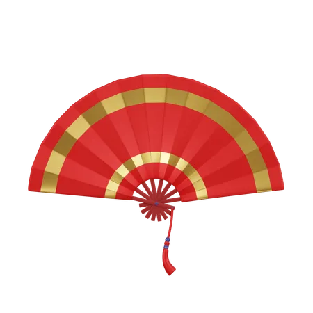 A 3 D Icon Of A Traditional Chinese Fan With Red And Gold Colors Symbolizing Good Fortune And Joy 3D Icon