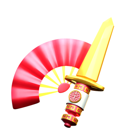 Chinese Fan With Sword  3D Icon