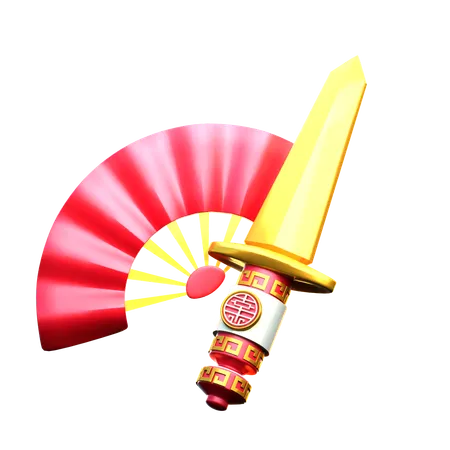 Chinese Fan With Sword  3D Icon