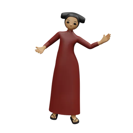 Chinese female showing something using hands  3D Illustration