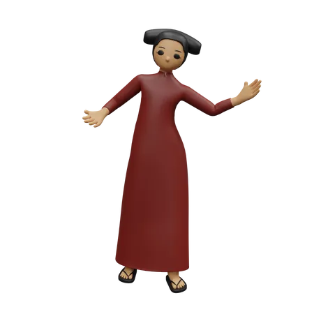 Chinese female showing something using hands 3D Illustration