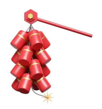 3 D Chinese Firecracker Or Cracker For Chinese New Year Decorations Festival 3 D Render Illustration 3D Icon