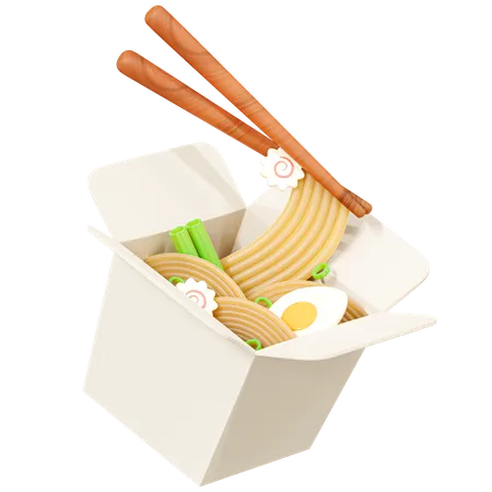 Chinese Food Take Away Box With Noodles Udon Or Ramen Asian Meal Cartoon Creative Design 3D Icon