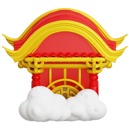 Chinese Gate With Cloud  3D Icon