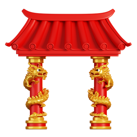 Chinese Gate with Dragon Pole  3D Icon