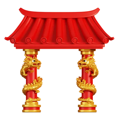 Chinese Gate with Dragon Pole  3D Icon
