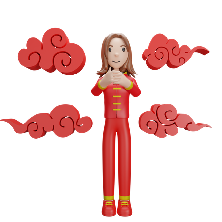 Chinese Girl celebrating Chinese new year  3D Icon
