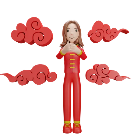 Chinese Girl celebrating Chinese new year  3D Illustration