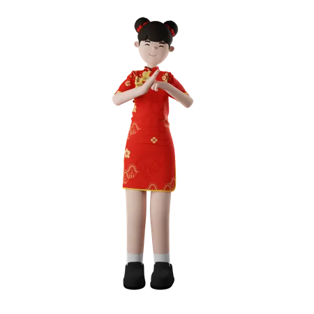 Chinese Girl Greeting  3D Illustration