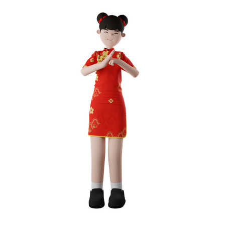 Chinese Girl Greeting 3D Illustration
