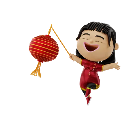 Chinese Girl holding lantern  3D Illustration