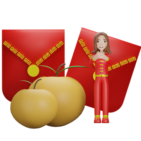 Chinese Girl ready for Chinese new year  3D Illustration