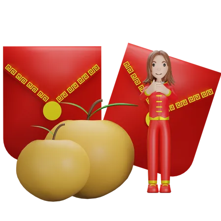 Chinese Girl ready for Chinese new year  3D Illustration