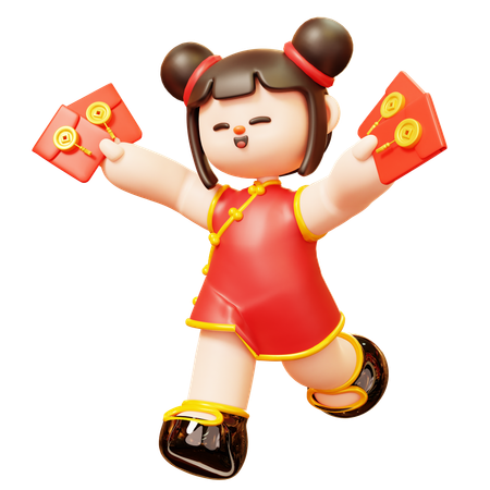 Chinese Girl With Angpao  3D Icon