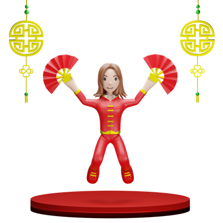Chinese Girl with Chinese hand fan  3D Icon