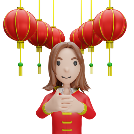 Chinese Girl with Chinese lamp 3D Illustration