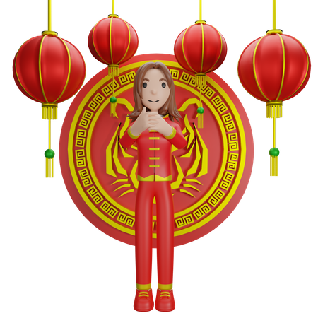 Chinese Girl with Chinese coin  3D Illustration