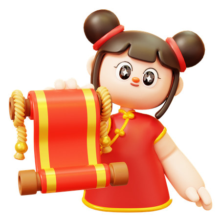 Chinese Girl With Scroll Letter  3D Illustration