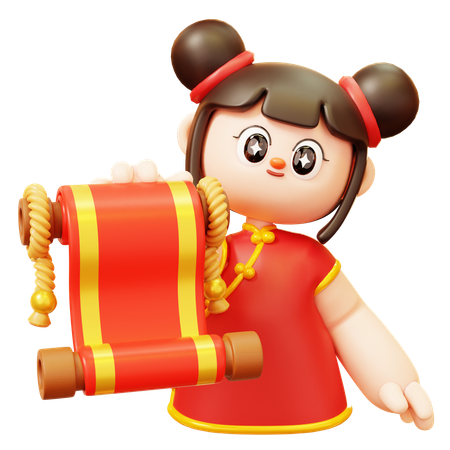 Chinese Girl With Scroll Letter  3D Icon